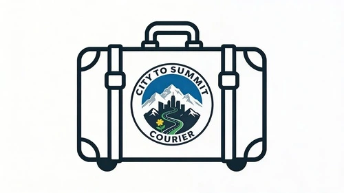 Line-art suitcase with City to Summit Courier logo representing luggage and baggage delivery service