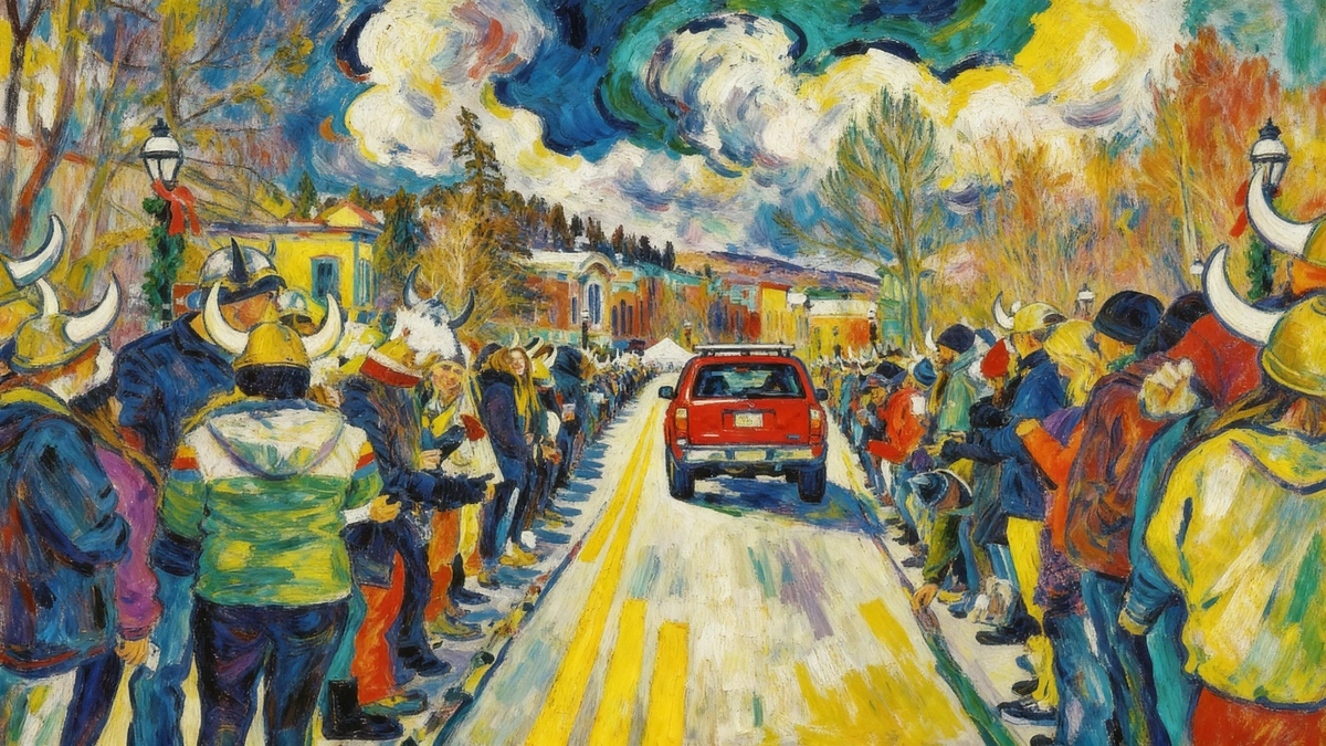 Denver to Breckenridge City to Summit Courier service arriving in snowy mountain town with crowd