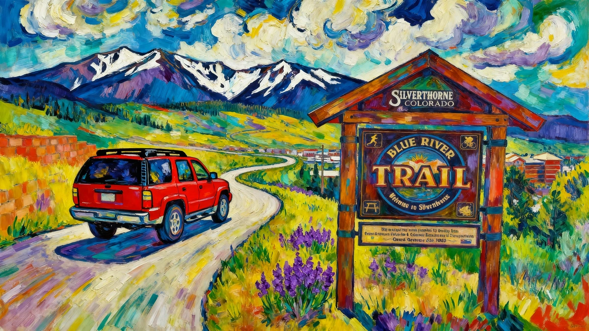 Denver to Silverthorne City to Summit Courier service on scenic road with wildflowers and mountains